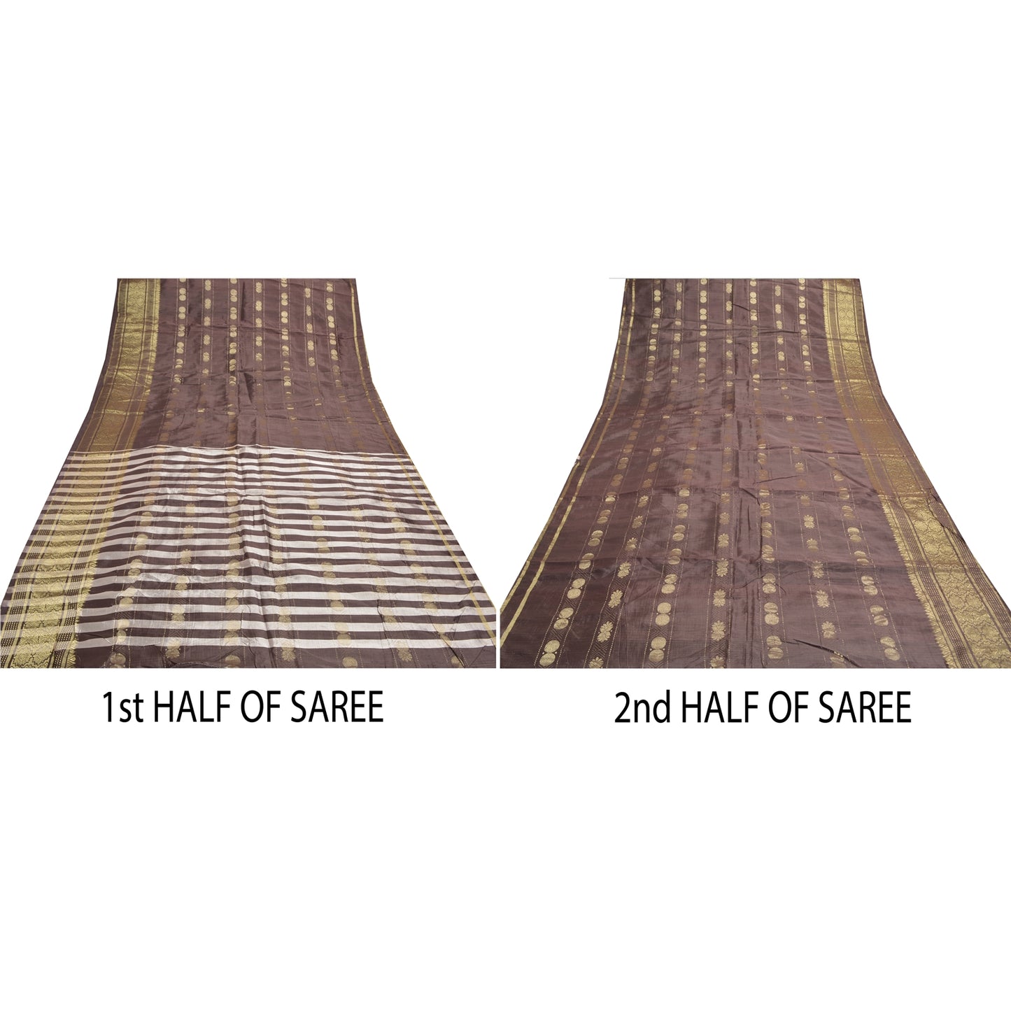 Sanskriti Vintage Brown Indian Sarees Art Silk Woven Zari Sari 5 Yard Sustainable Fabric