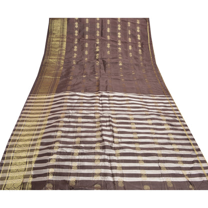 Sanskriti Vintage Brown Indian Sarees Art Silk Woven Zari Sari 5 Yard Sustainable Fabric