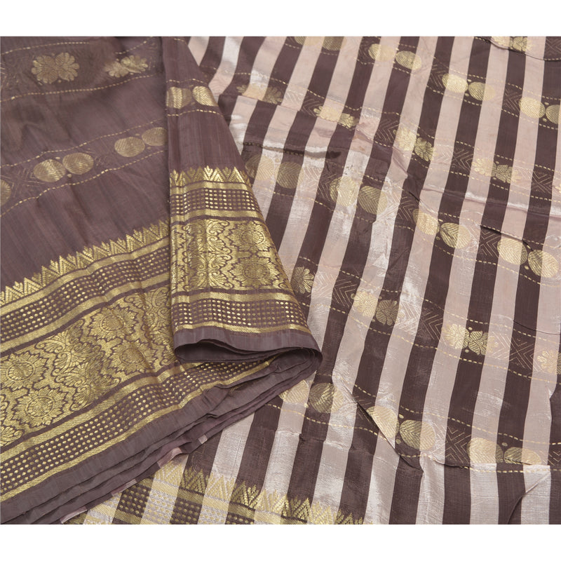 Sanskriti Vintage Brune Indiske Sareer Kunstsilke Vævet Zari Sari 5 Yard Bæredygtigt Stof