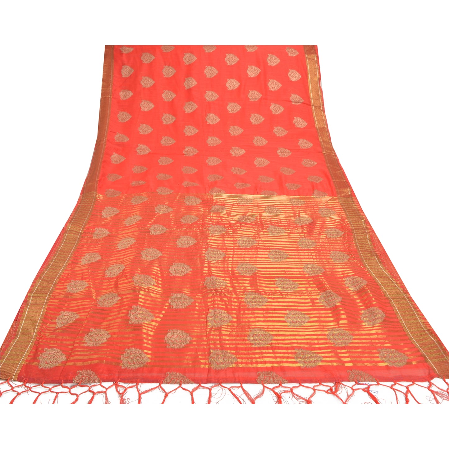 Санскритские винтажные красные сари из искусственного шелка, тканая ткань премиум-класса Zari Sari, 5 ярдов, устойчивая ткань