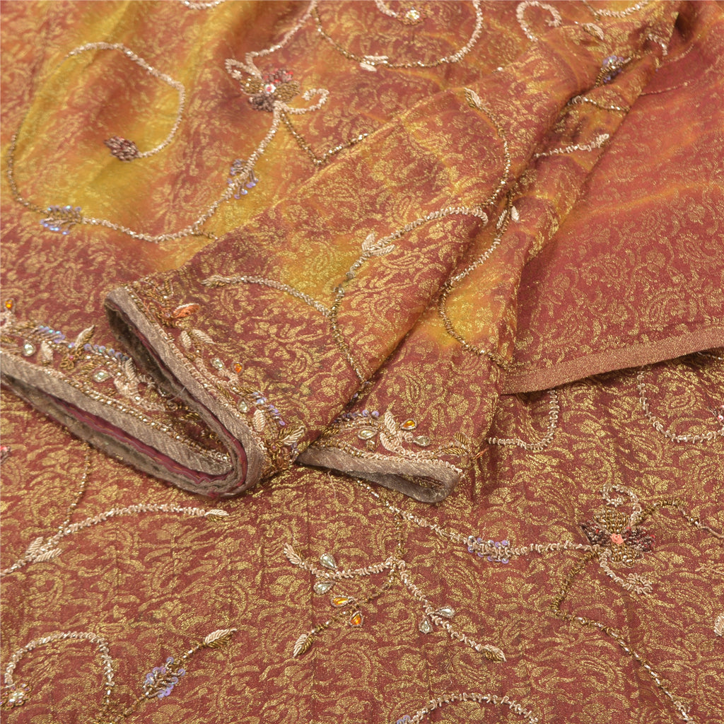 Sanskriti Vintage Red Sarees Georgette Hand Beaded Woven Leheria Sari Sustainable Fabric