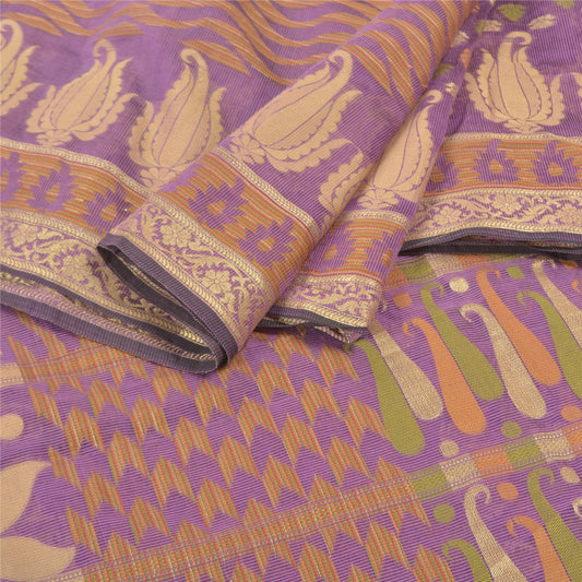 Sanskriti Vintage Purple Sarees Art Silk Hand-Woven Indian Sari Premium Sustainable Fabric