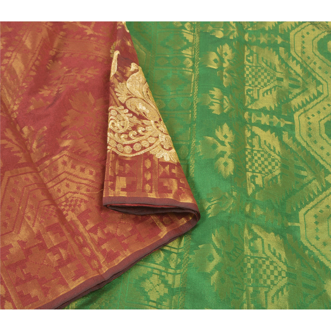Sanskriti Vintage Red Sarees Art Silk Woven Brocade Dhakai Jamdani Sari Fabric