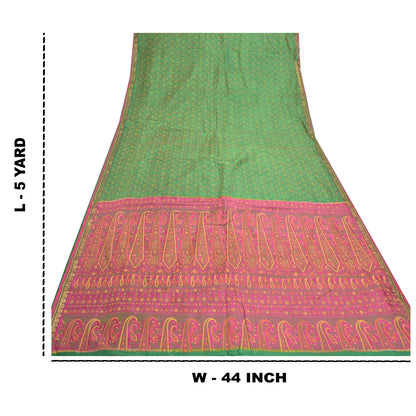 Sanskriti Vintage Green Sarees Pure Silk Green Painted Sari Premium Sustainable Fabric