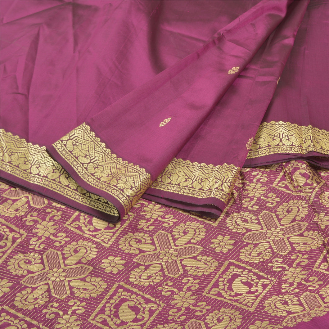 Sanskriti Vintage Purple Sari Art Silk Woven Premium Sarees 5 Yard Craft Fabric