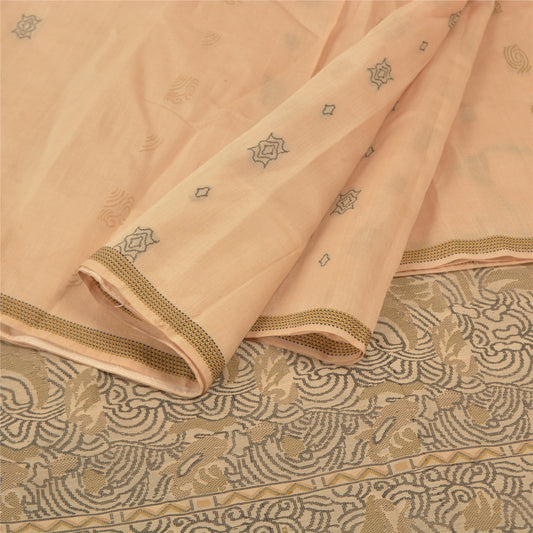 Sanskriti Vintage Beige Indian Sari 100% Pure Silk Woven Premium Sarees Sustainable Fabric