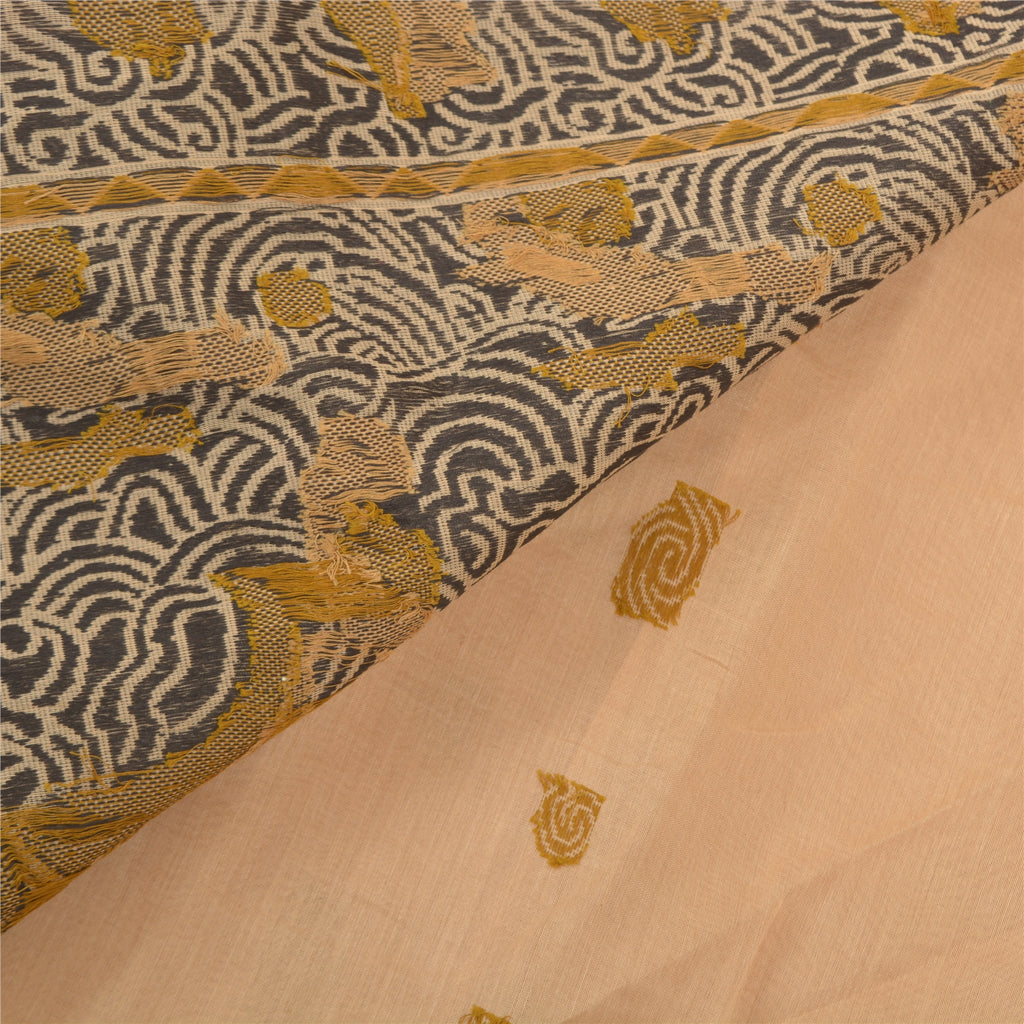 Sanskriti Vintage Beige Indian Sari 100% Pure Silk Woven Premium Sarees Sustainable Fabric