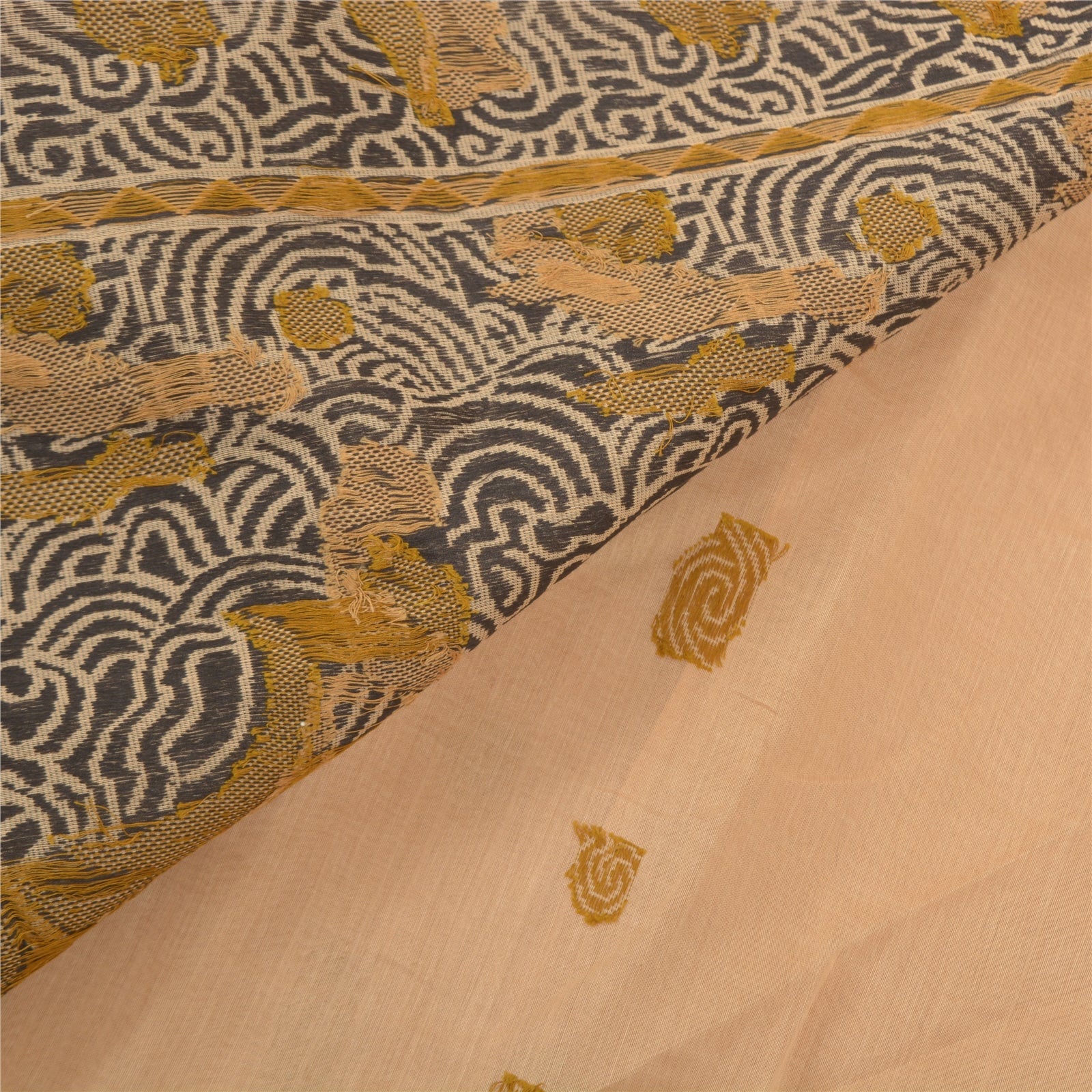 Sanskriti Vintage Beige Indian Sari 100% Pure Silk Woven Premium Sarees Sustainable Fabric