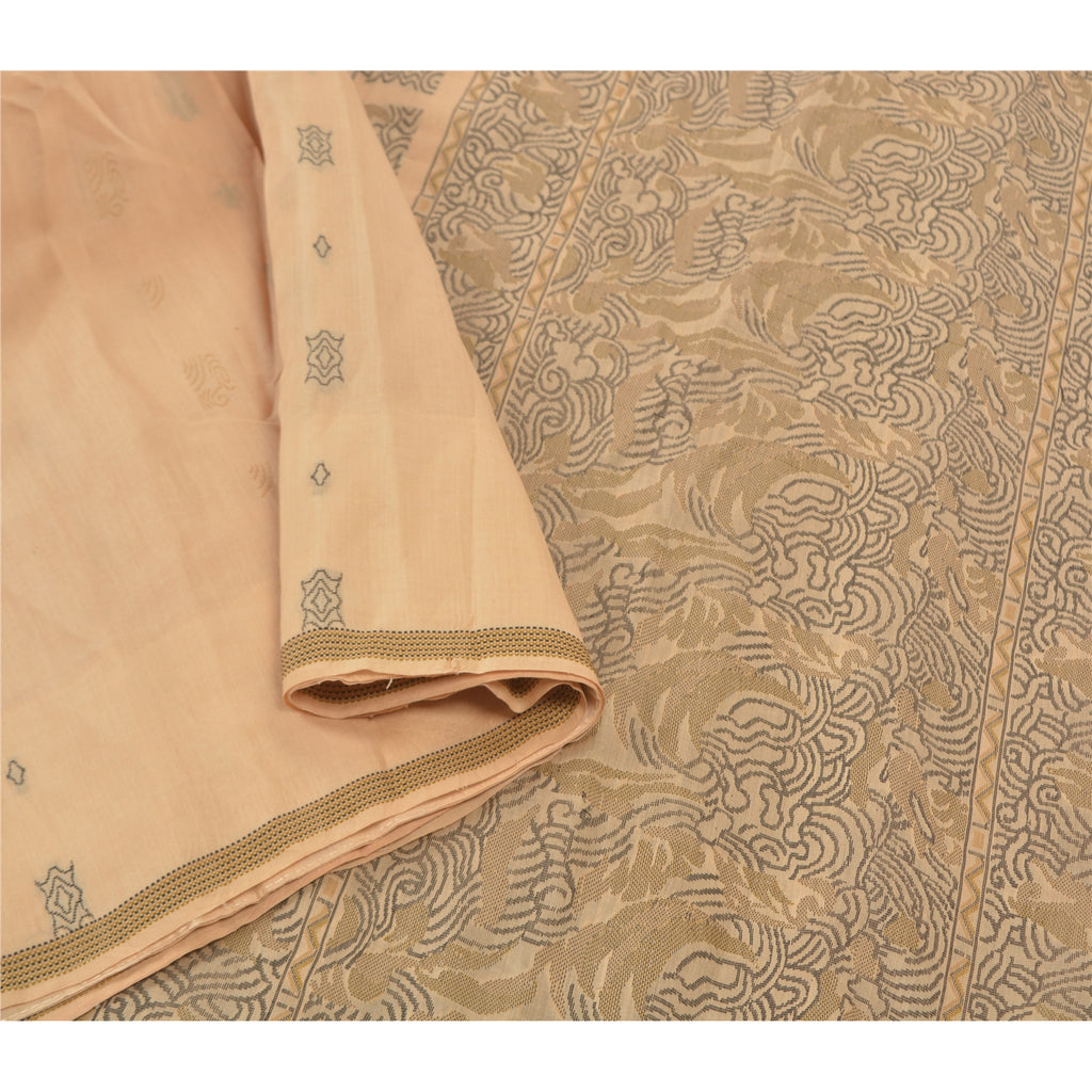 Sanskriti Vintage Beige Indian Sari 100% Pure Silk Woven Premium Sarees Sustainable Fabric