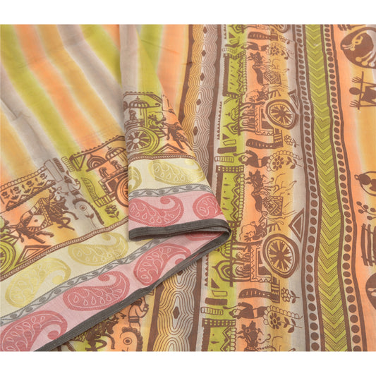 Sanskriti Vintage Indian Sarees Art Silk Warli Printed Human Premium Sari Sustainable Fabric