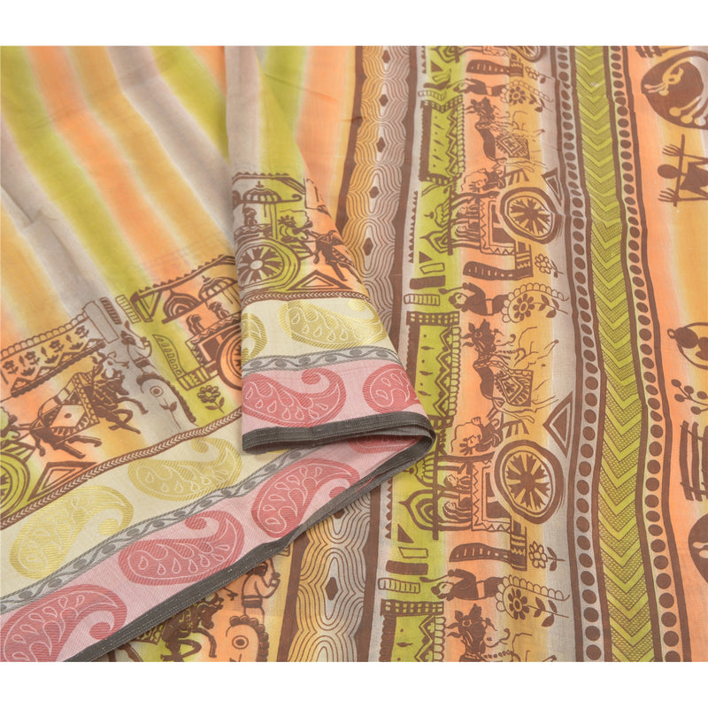 Sanskriti Vintage Tribal Folk Art Warli Inspired Indian Premium Saree Fabric Indian Heritage Textile Craft Supplies Material, DIY Projects
