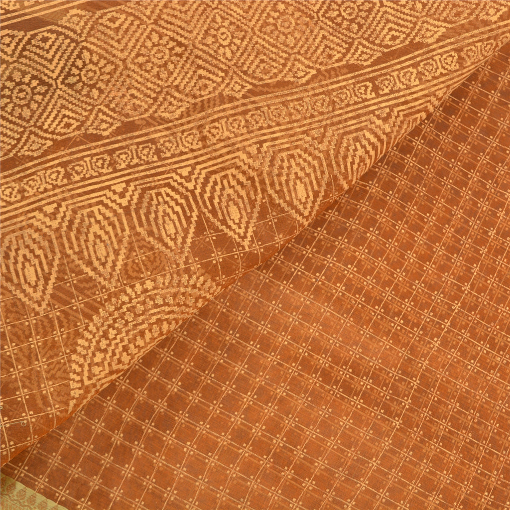 Sanskriti Vintage Rusty Brown Sarees 100% Pure Silk Painted Craft Sari Sustainable Fabric