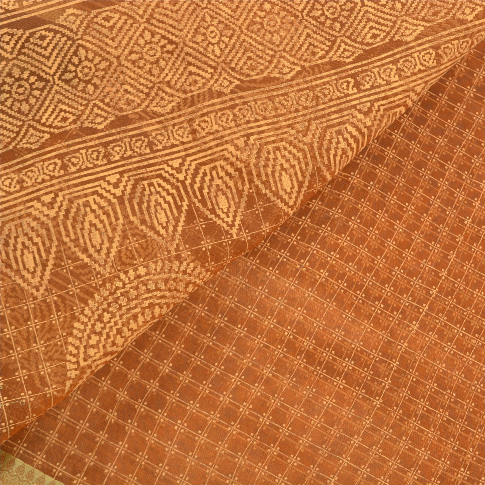 Sanskriti Vintage Rusty Brown Sarees 100% Pure Silk Painted Craft Sari Sustainable Fabric