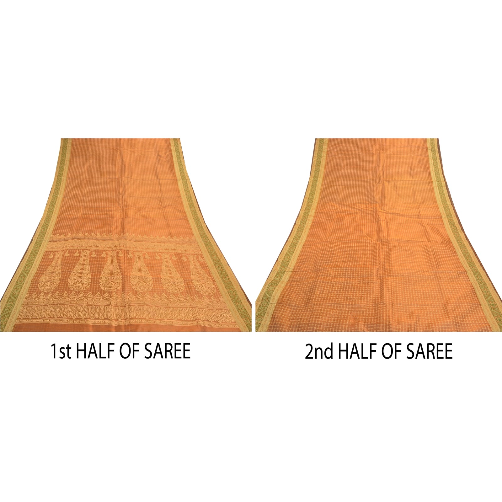 Sanskriti Vintage Rusty Brown Sarees 100% Pure Silk Painted Craft Sari Sustainable Fabric