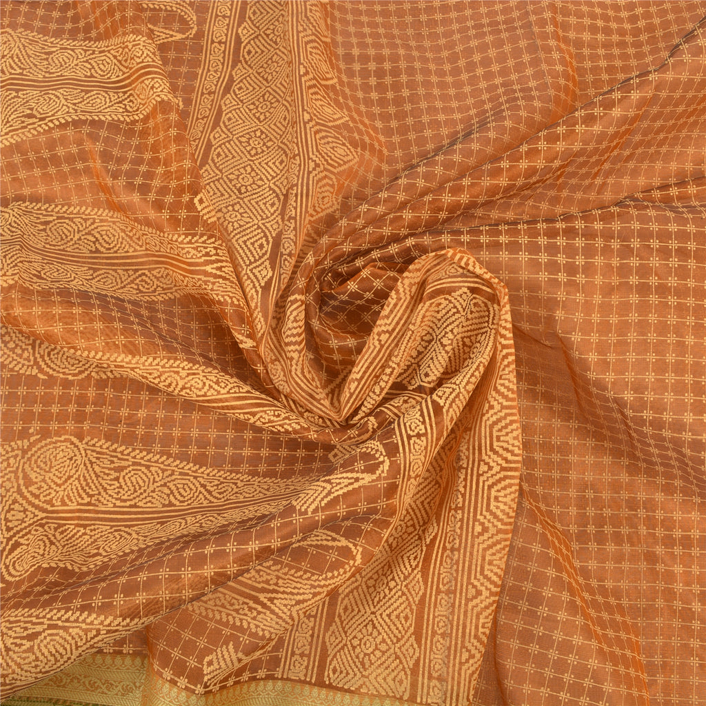 Sanskriti Vintage Rusty Brown Sarees 100% Pure Silk Painted Craft Sari Sustainable Fabric