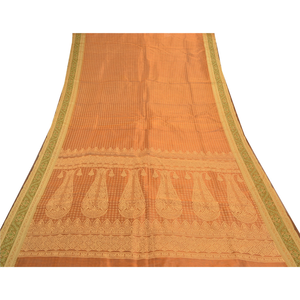 Sanskriti Vintage Rusty Brown Sarees 100% Pure Silk Painted Craft Sari Sustainable Fabric