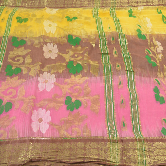 Sanskriti Vintage Yellow Sarees Blend Cotton Woven Sari Craft Premium Sustainable Fabric