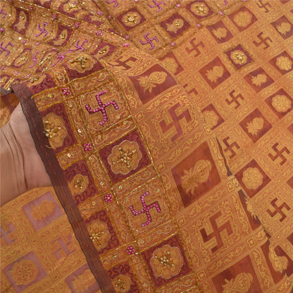 Sanskriti Vintage Sarees Pure Organza Silk Hand Beaded Woven Ethnic Sari Sustainable Fabric