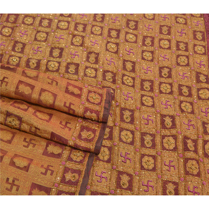 Sanskriti Vintage Sarees Pure Organza Silk Hand Beaded Woven Ethnic Sari Sustainable Fabric