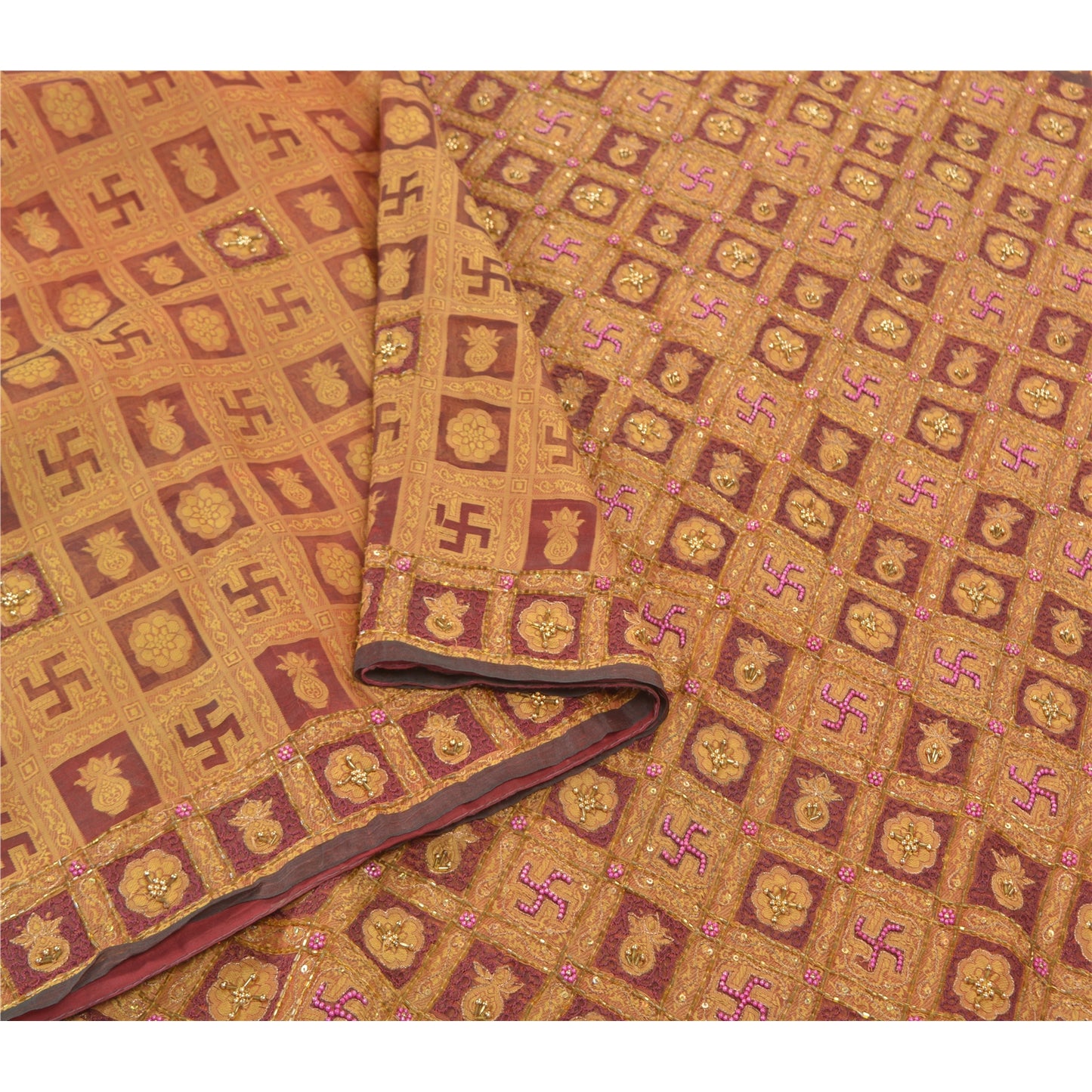 Sanskriti Vintage Sarees Pure Organza Silk Hand Beaded Woven Ethnic Sari Sustainable Fabric