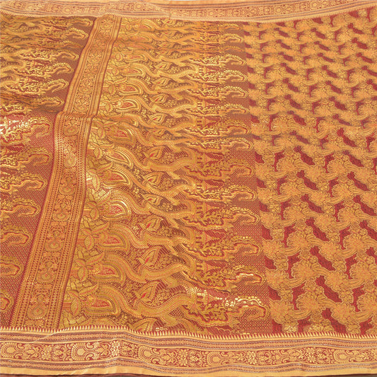 Sanskriti Vintage Red Indian Sarees Art Silk Woven Cultural Sari 5 Yard Sustainable Fabric