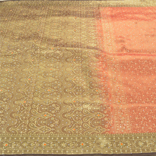 Sanskriti Vintage Red Sarees Art Silk Hand Beaded Woven Sari Premium Sustainable Fabric