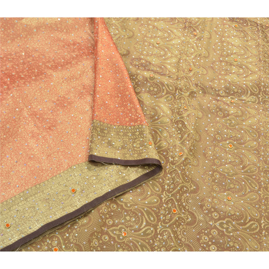 Sanskriti Vintage Red Sarees Art Silk Hand Beaded Woven Sari Premium Sustainable Fabric