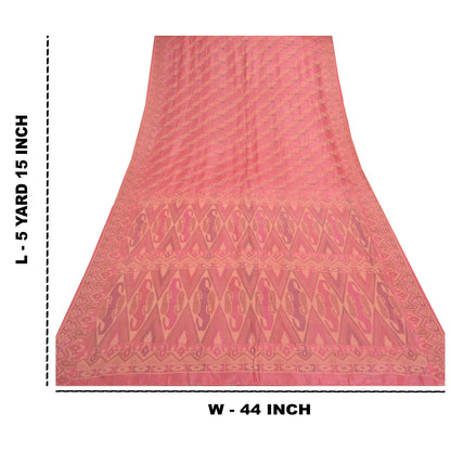 Sanskriti Vintage Pink Indian Sarees Pure Silk Handwoven Sari 5 Yard Sustainable Fabric