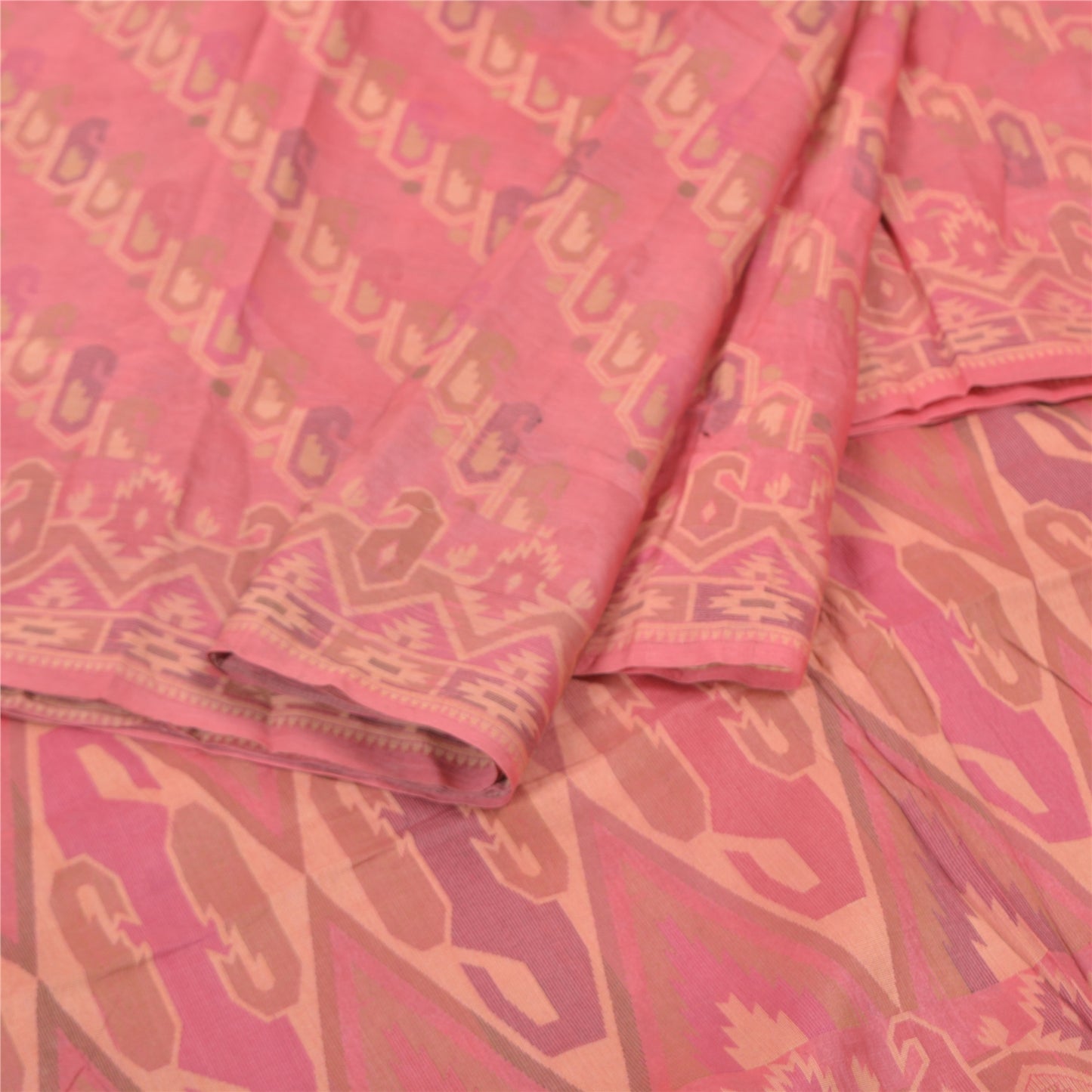 Sanskriti Vintage Pink Indian Sarees Pure Silk Handwoven Sari 5 Yard Sustainable Fabric