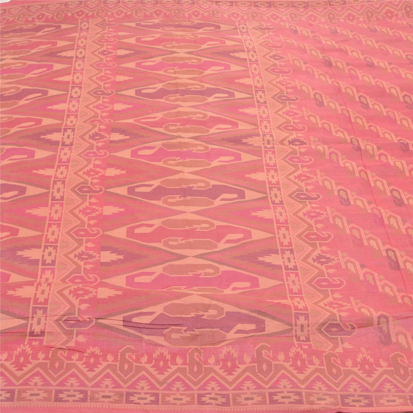 Sanskriti Vintage Pink Indian Sarees Pure Silk Handwoven Sari 5 Yard Sustainable Fabric