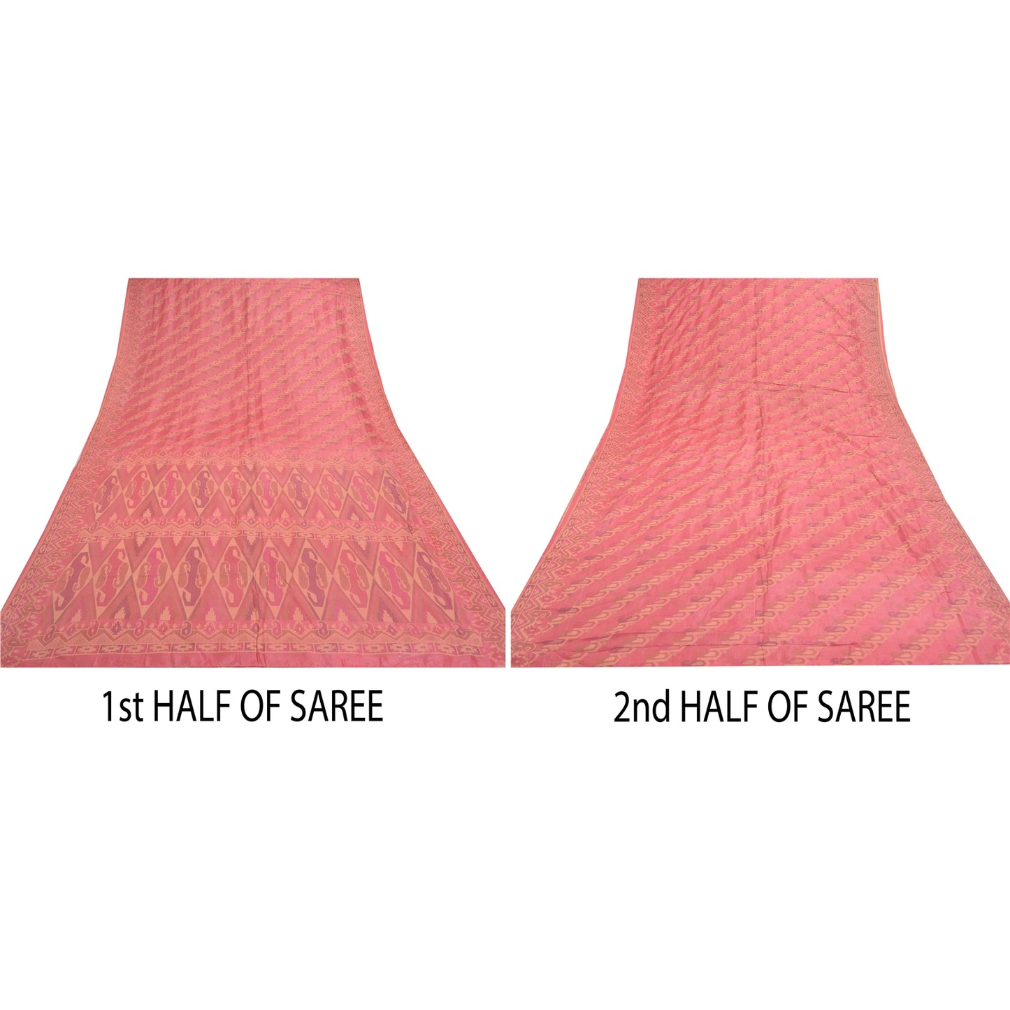 Sanskriti Vintage Pink Indian Sarees Pure Silk Handwoven Sari 5 Yard Sustainable Fabric