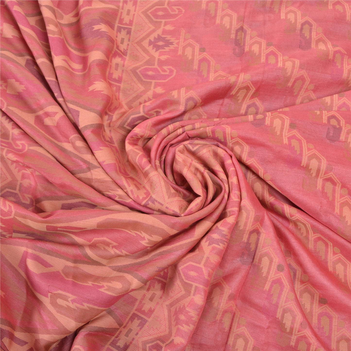 Sanskriti Vintage Pink Indian Sarees Pure Silk Handwoven Sari 5 Yard Sustainable Fabric