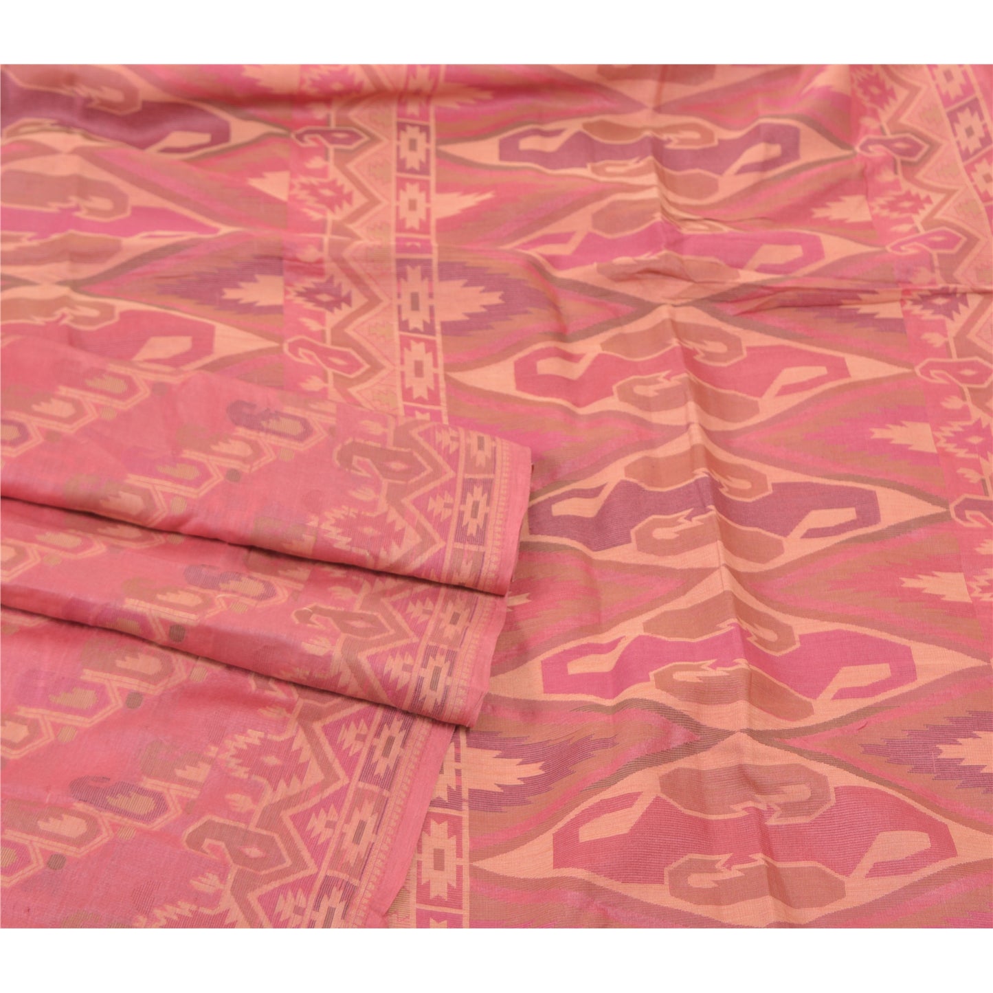 Sanskriti Vintage Pink Indian Sarees Pure Silk Handwoven Sari 5 Yard Sustainable Fabric
