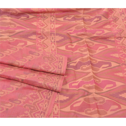 Sanskriti Vintage Pink Indian Sarees Pure Silk Handwoven Sari 5 Yard Sustainable Fabric