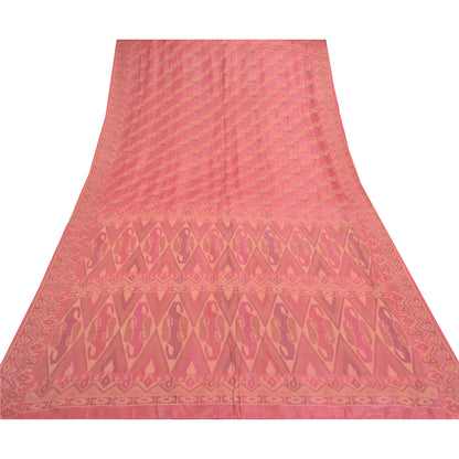 Sanskriti Vintage Pink Indian Sarees Pure Silk Handwoven Sari 5 Yard Sustainable Fabric