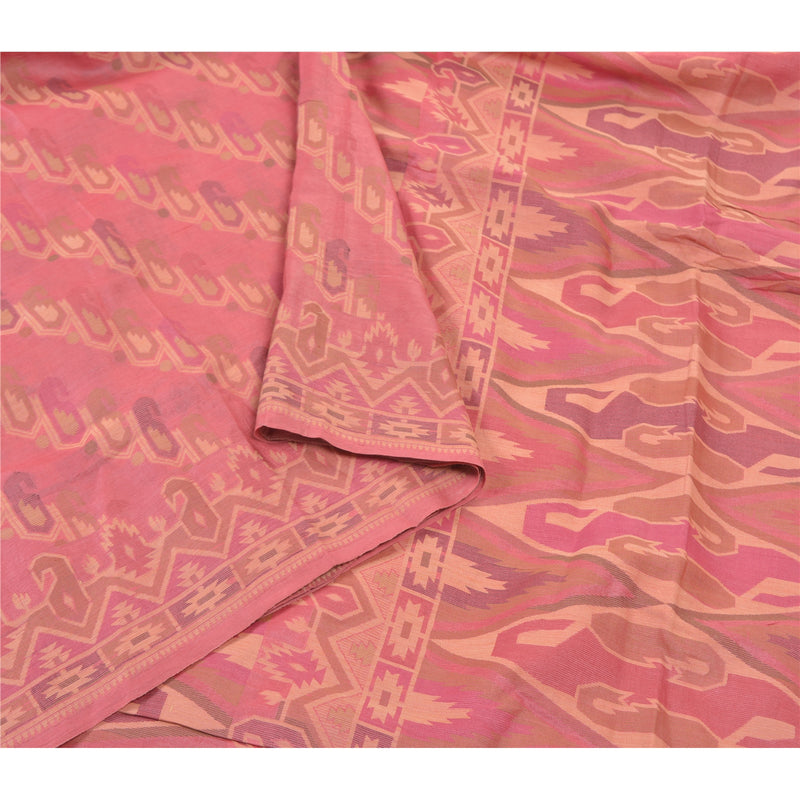 Sanskriti Vintage lyserøde indiske sarier i ren silke, håndvævet sari, 5 yard bæredygtigt stof