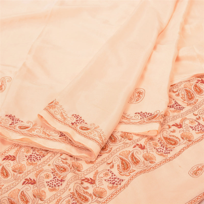 Sanskriti Vintage Fersken Sarees Kunstsilke Håndperlet Kulturel Sari Håndværk Bæredygtigt Stof