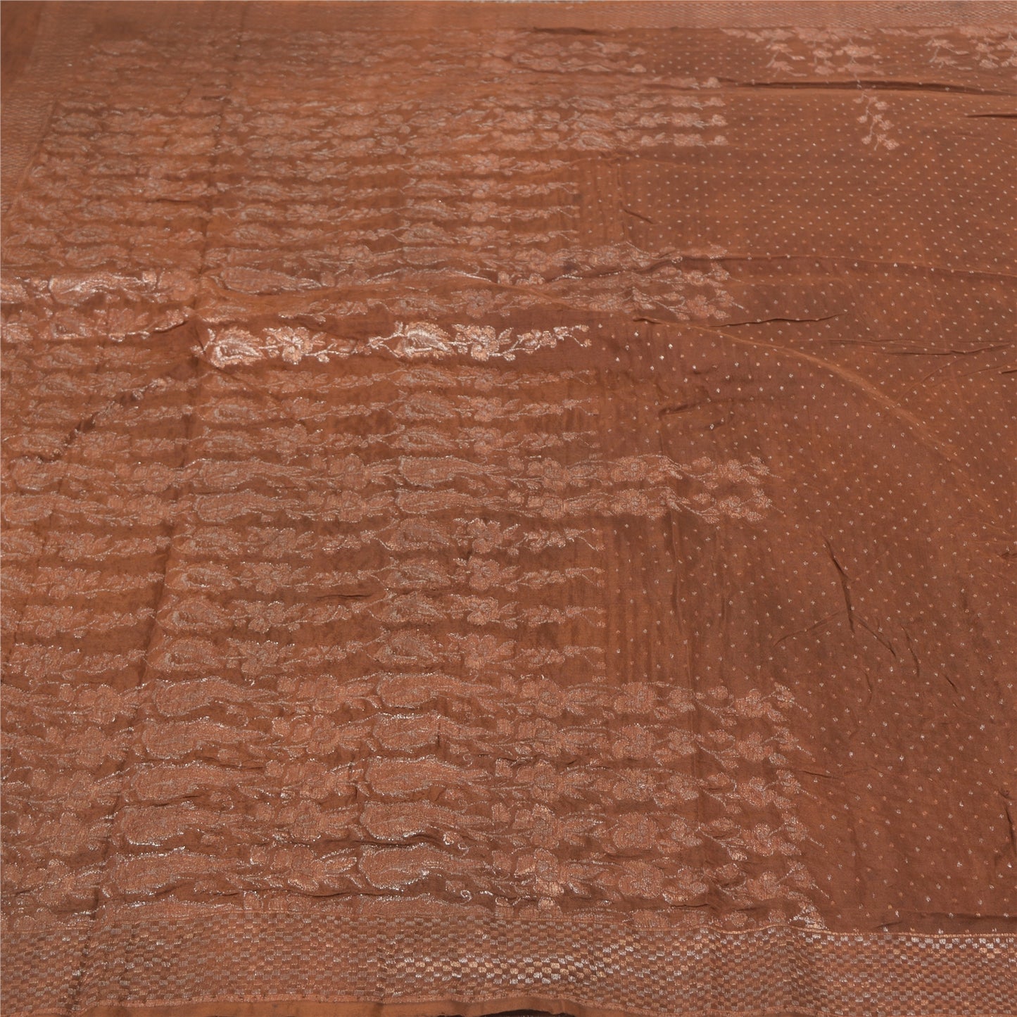 Sanskriti Vintage Brown Sarees 100% Pure Silk Woven Premium Sari Craft Sustainable Fabric