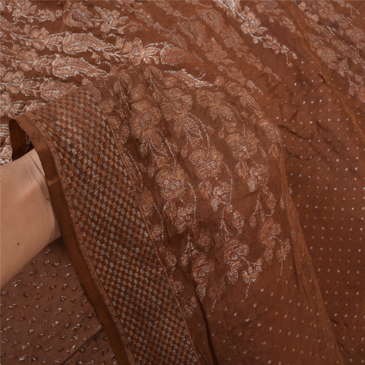 Sanskriti Vintage Brown Sarees 100% Pure Silk Woven Premium Sari Craft Sustainable Fabric