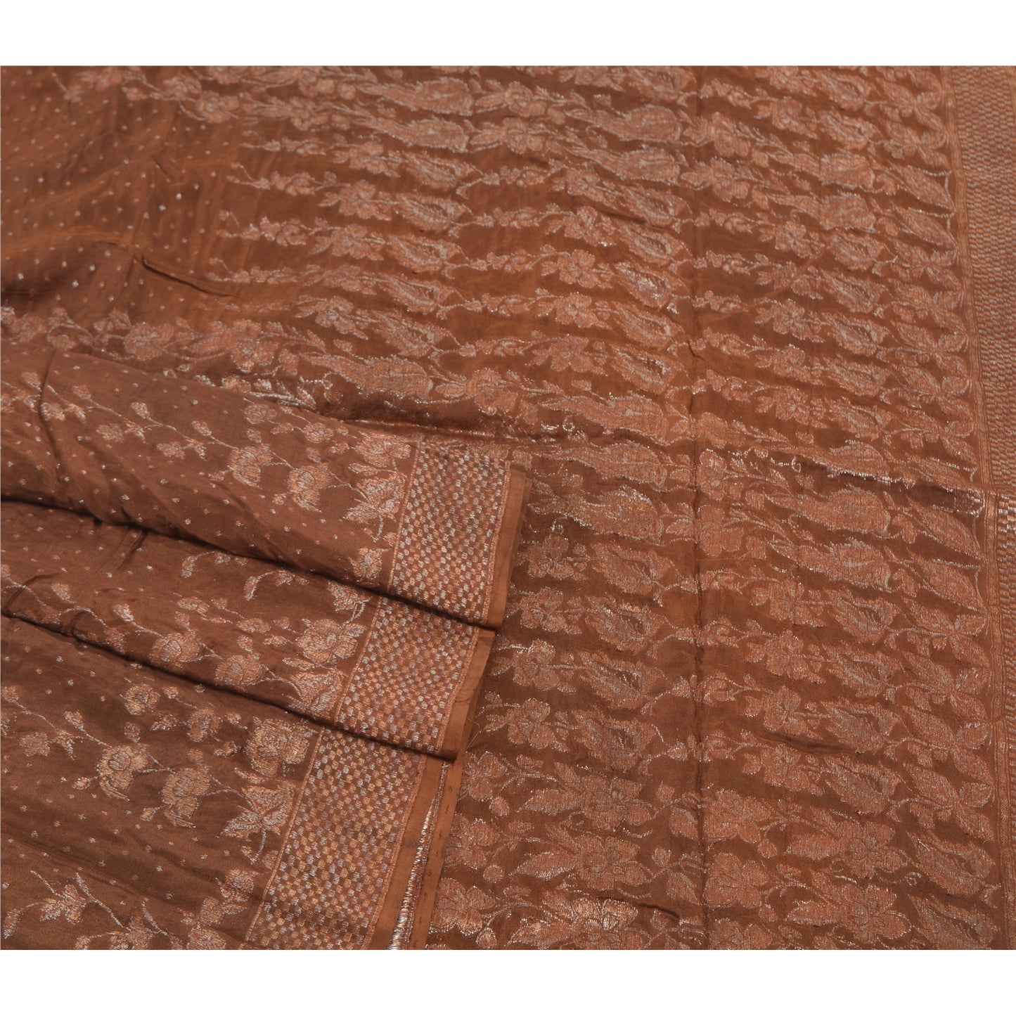 Sanskriti Vintage Brown Sarees 100% Pure Silk Woven Premium Sari Craft Sustainable Fabric