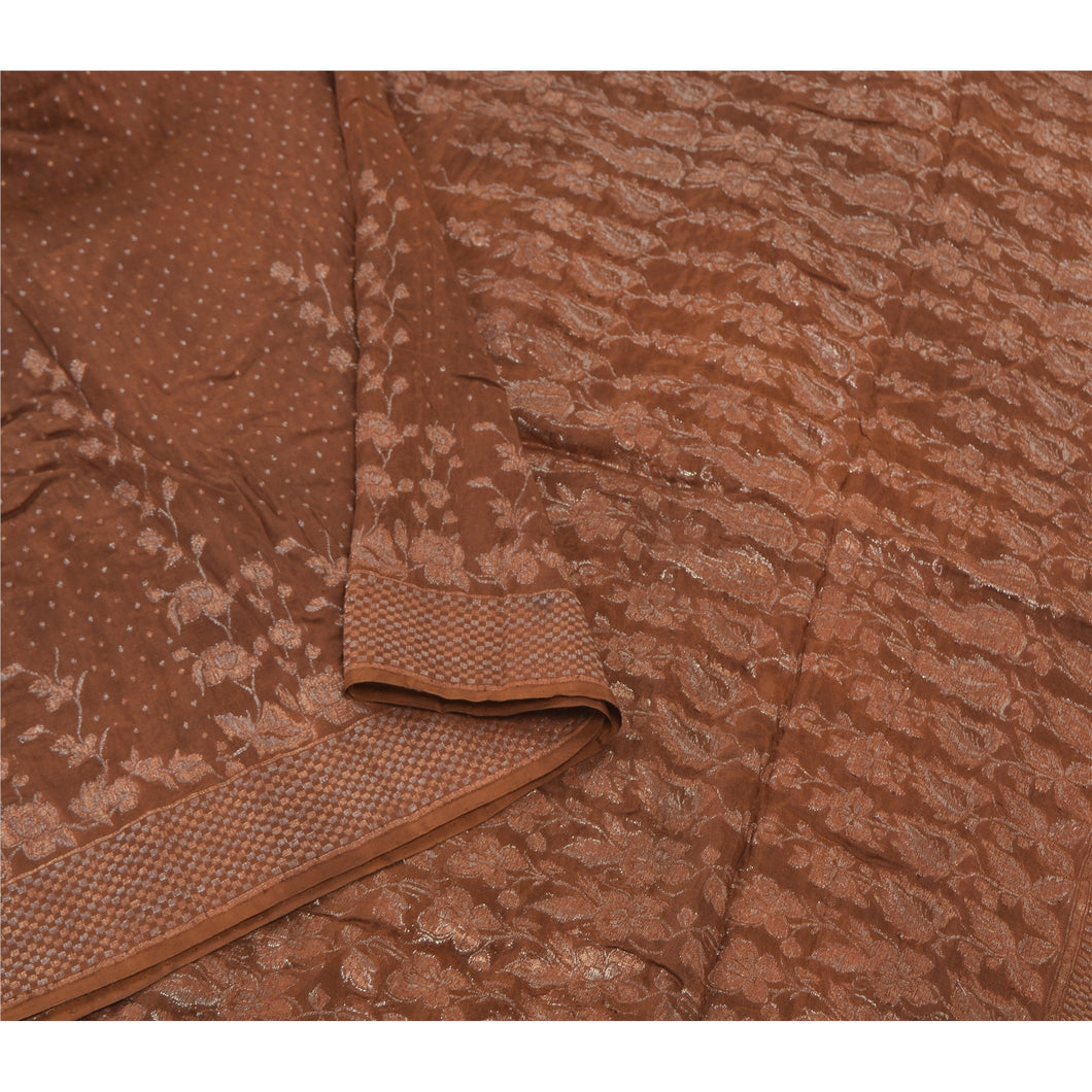 Sanskriti Vintage Brown Sarees 100% Pure Silk Woven Premium Sari Craft Fabric