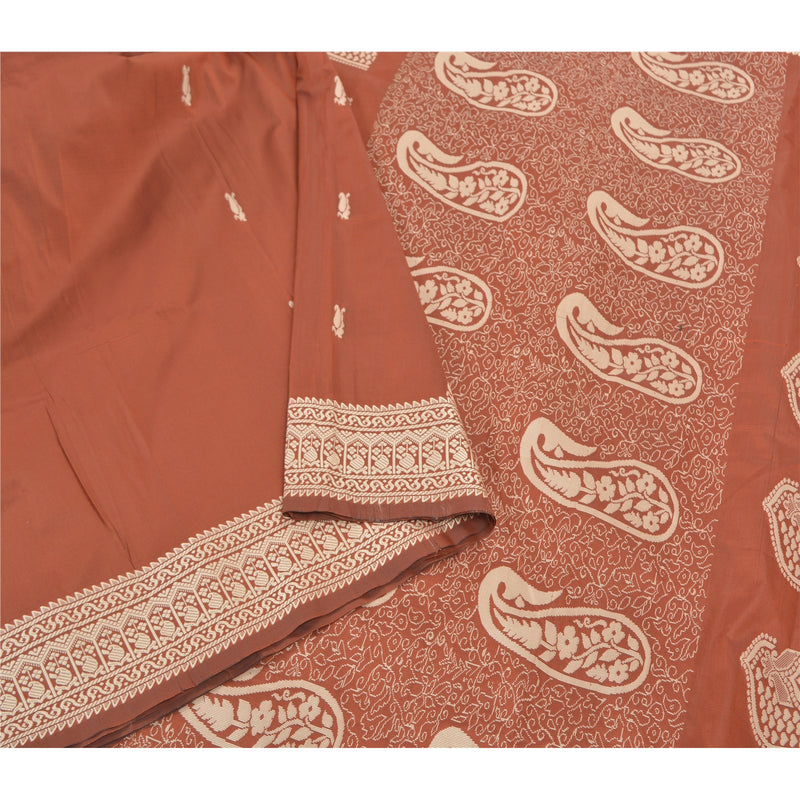 Sanskriti Vintage Rusten Orange Sarees Kunstsilke Håndvævet Premium Sari Bæredygtigt Stoff