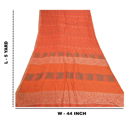 Sanskriti Vintage Orange Indian Sarees Pure Silk Hand-Woven Premium Sari Sustainable Fabric
