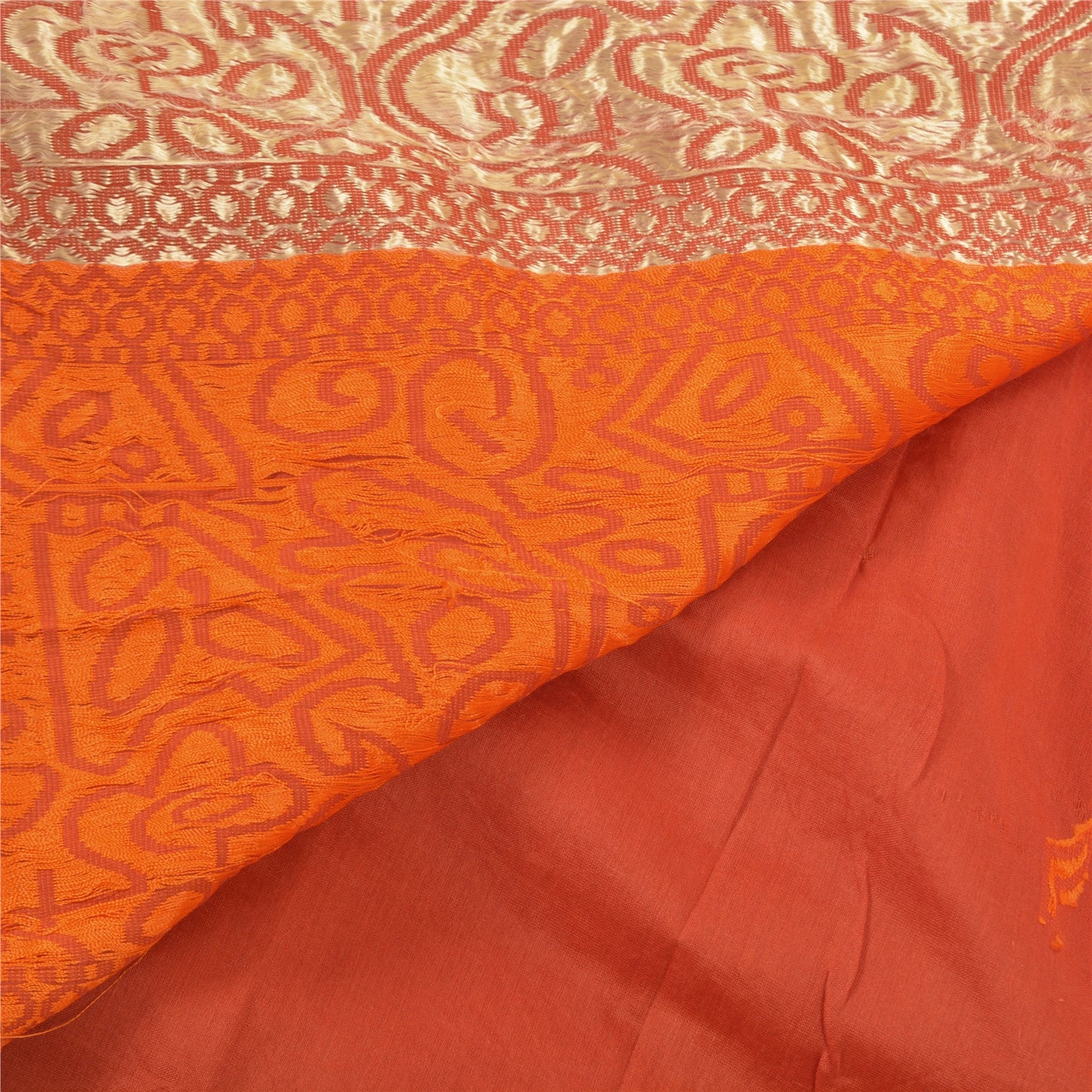 Sanskriti Vintage Orange Indian Sarees Pure Silk Hand-Woven Premium Sari Sustainable Fabric