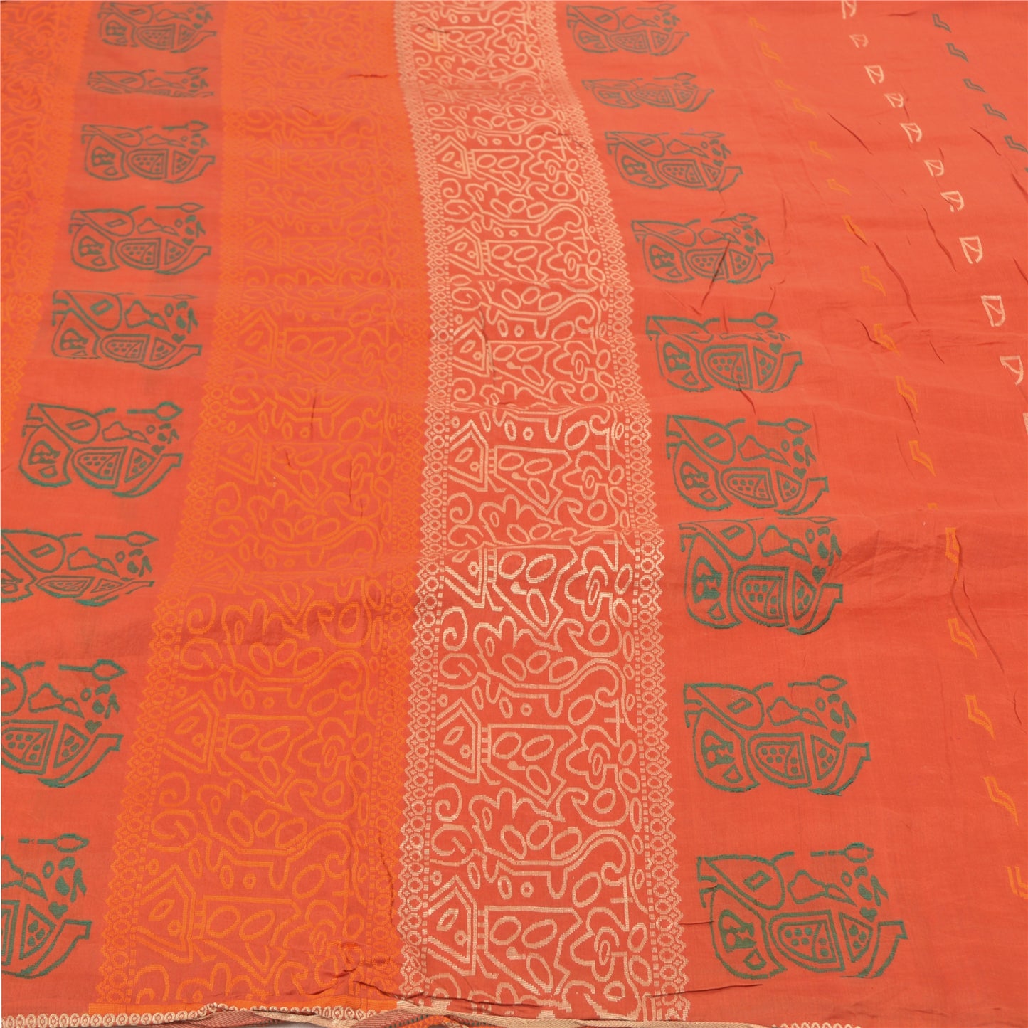 Sanskriti Vintage Orange Indian Sarees Pure Silk Hand-Woven Premium Sari Sustainable Fabric