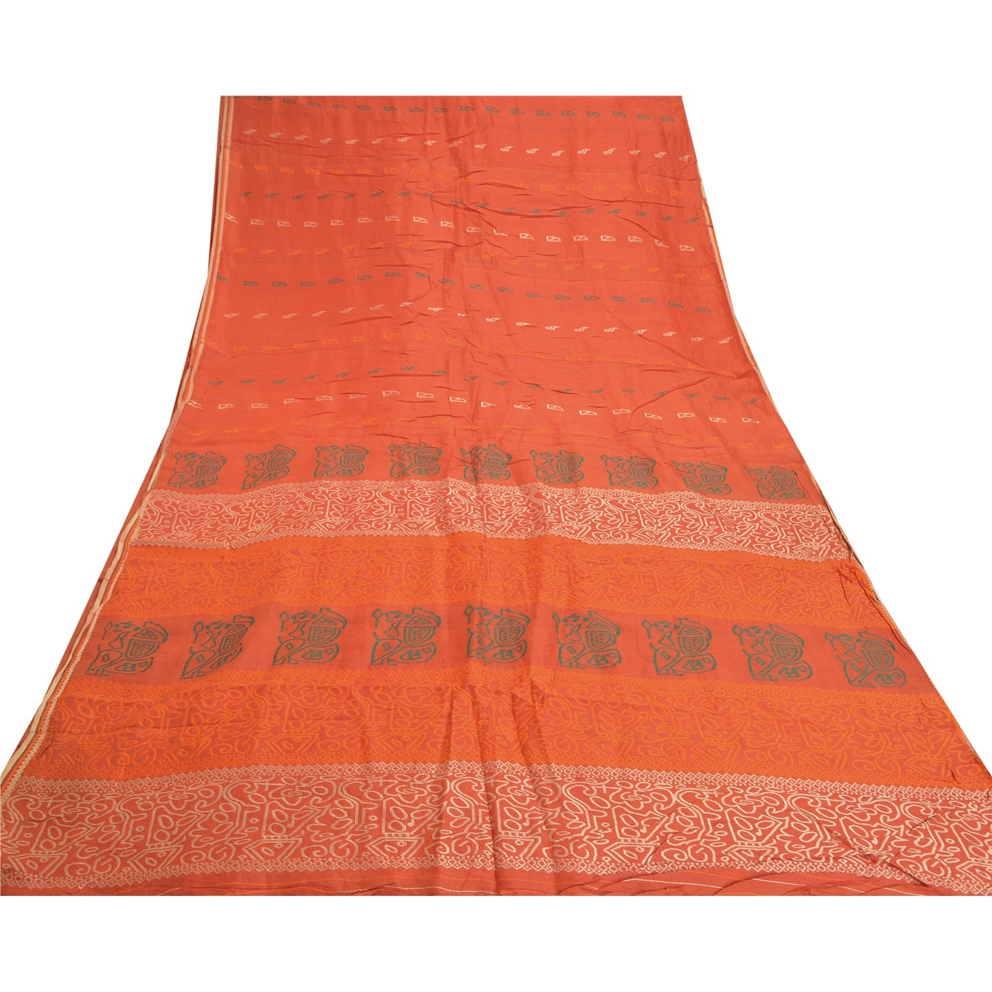 Sanskriti Vintage Orange Indian Sarees Pure Silk Hand-Woven Premium Sari Sustainable Fabric