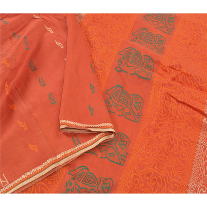 Sanskriti Vintage Orange Indian Sarees Pure Silk Hand-Woven Premium Sari Sustainable Fabric