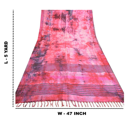 Санскритские винтажные розовые сари из чистого шелка, тканая ткань премиум-класса сари с узором «тай-энд-дай» из экологически чистой ткани