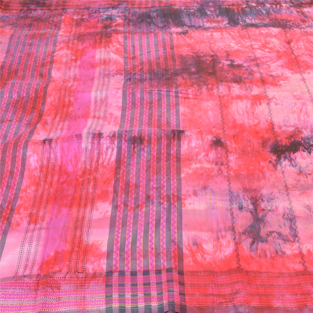 Санскритские винтажные розовые сари из чистого шелка, тканая ткань премиум-класса сари с узором «тай-энд-дай» из экологически чистой ткани