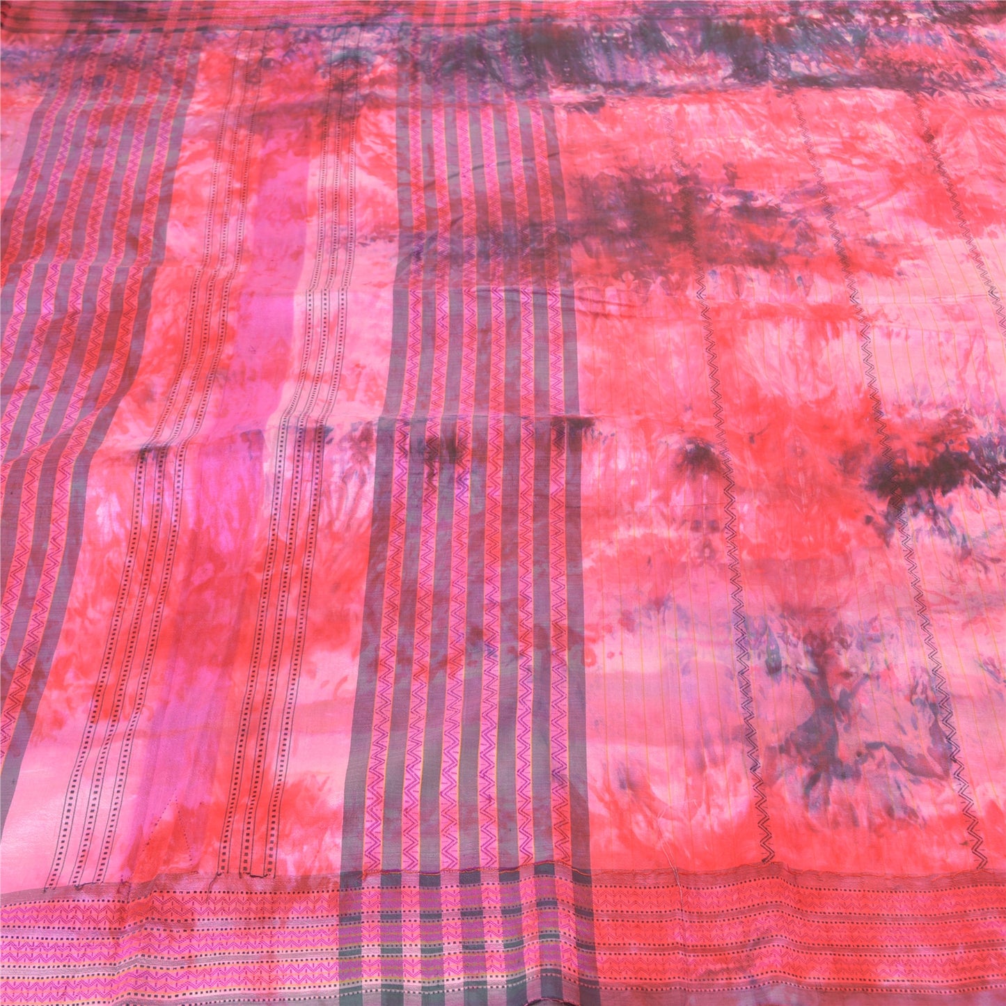 Санскритские винтажные розовые сари из чистого шелка, тканая ткань премиум-класса сари с узором «тай-энд-дай» из экологически чистой ткани